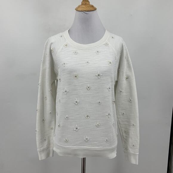 J Crew Sweatshirt Womens S Small Beaded Sequins Applique Crew Stretch Pullover - Picture 2 of 13